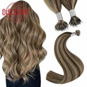 Youngsee Nano Beads Hair Extensions Brown Real Hair Extensions Nano Dark Brown Highlights Caramel Blonde Nano Ring Extensions Brown Nano Tip Extensions Human Hair Brown Cold Fusion 20 inch 1g/s 50g