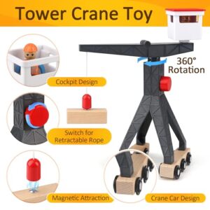 Wooden Construction Vehicle Toys Set with Tower Crane Toys Digger Toys Dump Truck Road Roller