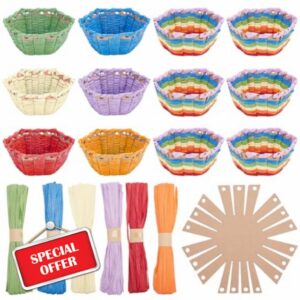 FREEBLOSS 12 Set DIY Basket Weaving Kit Hexagon Raffia Ribbon Basket Creative Basketry Kit for Students Basket Weaving Supplies for Arts and Crafts Projects Basket Activities