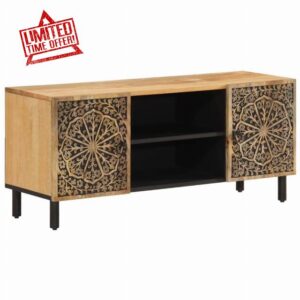 idaXL Retro Solid Mango Wood TV Cabinet/Media Unit with Iron Legs