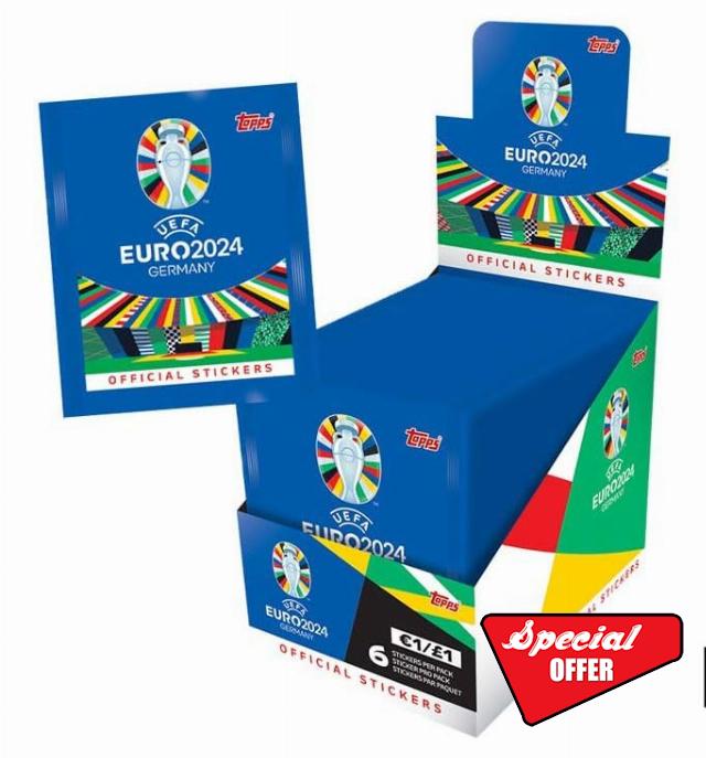 Topps Official Euro 2024 Sticker Collection - Full Box (100 Packets). 6 Stickers per Packet (600 Stickers)