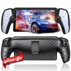 Upgraded Case for Playstation Portal with Kickstand-TPU Soft Case Protective Stand for PS Portal Accessories-Full Protection&Non-Slip Grip Cover for Playstation Portal Remote Player-Black