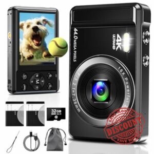 4K Digital Camera 44MP Autofocus - Compact Camera with 32G SD Card & 2 Batteries 16X Digital Zoom Portable Digital Camera for Kids Teen Students Seniors Beginne