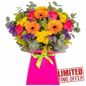 Bright and Colourful Fresh Flower Bouquet Delivered in Presentation Vase | Pink Roses