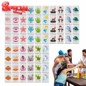 Seaside Escape Game Blocks | 65 Tiles Flag Pattern Mahjong Game | Creative Mahjong Tiles Seaside Escape Board Games | Mahjong Blocks Puzzles Spiel for Family Party Games