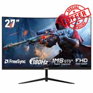 Gawfolk 27 Inch Curved(3000R) PC Gaming Monitors 180hz