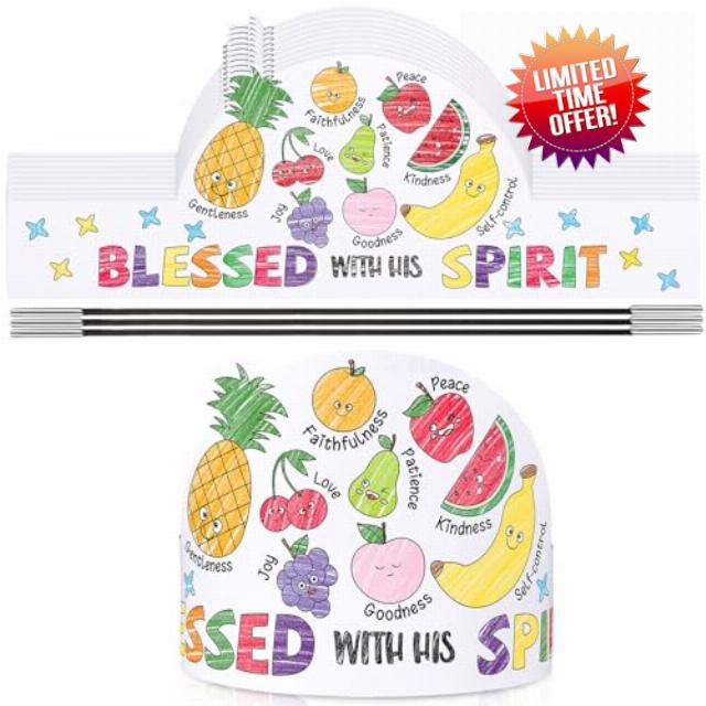 ReliThick 24 Pcs Color Your Own Religious Crowns DIY Coloring Paper for Kids Adult Christian Hat Craft Kits with Elastic Cord