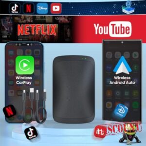 2024 Upgrade Wireless CarPlay Adapter Android Auto Adapter Box - Plug & Play Built in Netflix YouTube for Factory Wired CarPlay Car After 2016