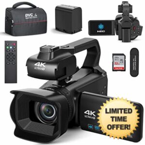 NBD Camcorder 4K Video Camera Auto Focus 64MP 60FPS 18X Zoom Digital Vlogging Camera for YouTube 4.0" Touch Screen WiFi Webcam Video Camera with 32G SD Card (VC)