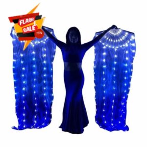 WEISIPU 1 Pair 1.8m LED Belly Dance Silk Fan Veil Long Bamboo Fans Veil Hand Made Silk Fan for Dance Outdoo
