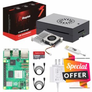 iRasptek Raspberry Pi 5 8GB Starter Kit -128GB Pre-installed Raspberry Pi OS Bookworm (Aluminum Case)