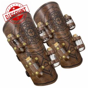 HiiFeuer Medieval Embossed Alchemy Bracers with 8 Cork Vials