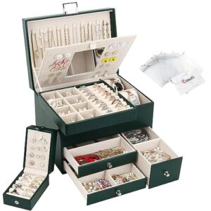 3 Layers Large PU Jewelry Storage Case with Portable Travel Case