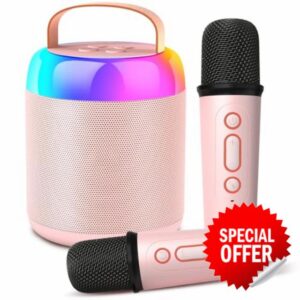 LEWONPO Mini Karaoke Machine for Kids Adults with 2 Microphones