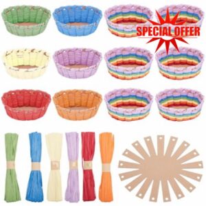FREEBLOSS 12 Set DIY Basket Weaving Kit Oval Raffia Ribbon Basket Creative Basketry Kit for Students Paper Basket Making Kit for Adults Arts and Crafts Projects Basket Activities