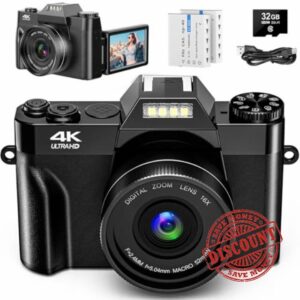Digital Camera 4K 56MP UHD Vlogging Camera with 3'' 180° Flip Screen