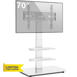 RFIVER TV Floor Stand with 3 glass Shelves for 32-70 inch LCD/LED Flat Curved Screen