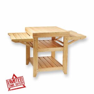 Wooden BBQ Pizza Oven Table | Patio Garden Al-Fresco Dining | Outdoor Cooking | Garden Furniture | Crafted From Premium-Quality Vacuum-Treated Rubber Wood | Easy 2 Person Assembly