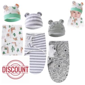 iSpchen 3 Sets Baby Swaddling Cloth and Hat Baby Sleeping Bags Newborn with Hat Warm Windproof Baby Shower Wrap for Newborn Babies