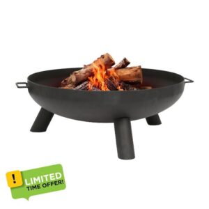1x Round Iron Fire Pit - 99cm - Black - Large Outdoor Garden Patio Camping Firepit Wood Log Burner Bonfire Heater Bowl - By Hammer & Tongs