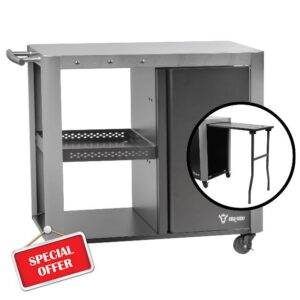 BBQ-Toro barbecue trolley | 95 x 50 x 80 cm | Silver | Barbecue table with large work surface | BBQ side table | Outdoor BBQ trolley | Food prep table | Portable garden trolley | Barbecue cabine
