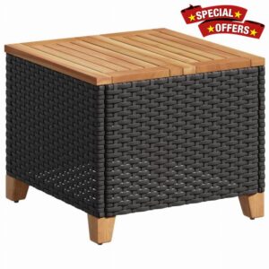 idaXL Garden Table - Black Poly Rattan & Acacia Wood