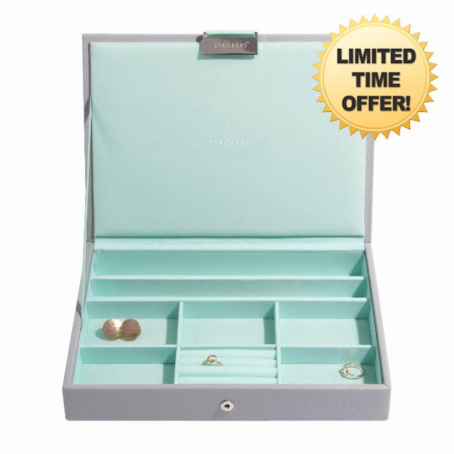 Stackers Dove Grey with Mint Classic Medium Jewellery Box Lid
