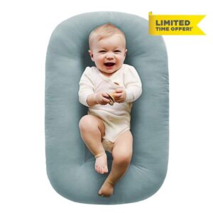 ESSECMBS 2pcs Portable Baby Snuggle Nest Sleeper + Pillow Cover Set Infant Lounger Bed for Travelling Soft Head Support Baby Bed for Newborns 0-12 Months (1