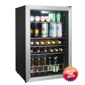 HCK Beer Fridge 115L Freestanding Beverage Fridge with Dual-Glazed Glass Door