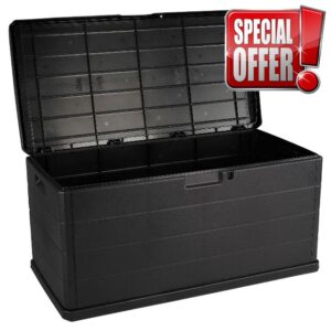 URBN GARDEN 350L Heavy Duty Plastic Garden Storage Box Huge Capacity Patio Deck Outdoor Container with Handles & Wheels Anthracite Colou