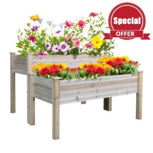 Outsunny 76H x 115L x 114Wcm 2-Piece Solid Fir Wood Plant Raised Bed Flower Vegetable Herb Grow Box Stand Garden Step Planter Stand Free Combinatio