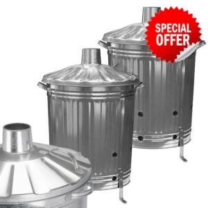 Pluto Packaging Extra Large heavy Duty 90 Litre Galvanised Metal Outdoor Fire Burning Bin Complete With Reverted Handles