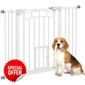 PawHut Stair Gate Dog Gate Pet Barrier Pressure Fit Safety Gate with Small Cat Door