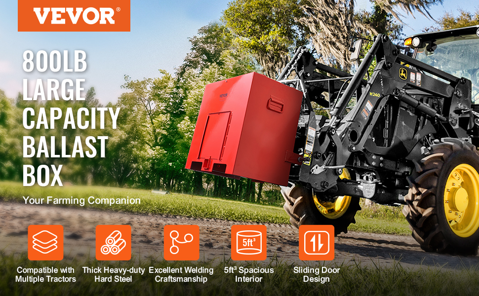 Tractor Ballast Box, Red, 800lbs