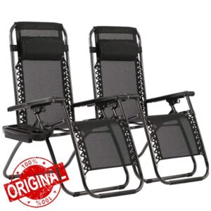 Sakusei Tools Zero Gravity Black Folding Garden Chair Sun Lounger Pack of 2