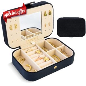 Benevolence LA Jewellery Box for Women | Travel Jewellery Box | Small Jewellery Case Organiser | Velvet Jewellery Organiser | Earring Organiser Box with Mirror - Ebony