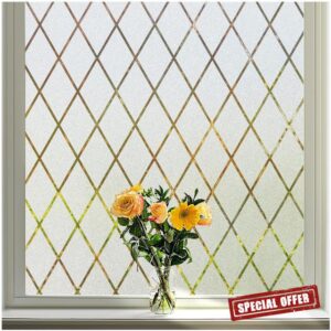 Lifetree Window Film Privcay: Frosted Film for Glass Windows Grill Patterned Self Adhesive Sun Blocking Anti Glare Window Covering Decorative Film for Home and Office (44.5 * 300cm)