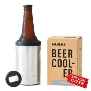 Huski Beer Cooler 2.0 | New | Premium Can and Bottle Holder | Triple Insulated Marine Grade Stainless Steel | Detachable 3-in-1 Opener | Works as a Tumbler | Best Gifts for Beer Lovers (Stainless)