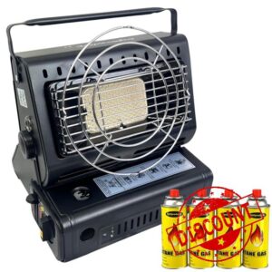 1.3kw Portable Gas Heater + 4 Canaister Outdoor Camping Fishing Caravan Outdoor Party (Heater + 4 Gas Can)
