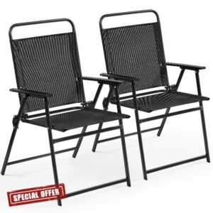 Yaheetech Outdoor Foldable Dining Chairs Patio Texteline Chairs All-weather Breathable Lawn Chairs with Backrest