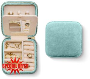 Benevolence LA Jewellery Box for Women | Travel Jewellery Box | Small Jewellery Case Organiser | Velvet Jewellery Organiser | Earring Organiser Box with Mirror - Cya