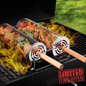 Rolling Grill Basket(2PCS) with Detachable Handle