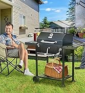 Outsunny 3-in-1 BBQ Rotisserie Grill Roaster Fire Pit with Storage Shelf, Mesh Lid and Poker, Cha...