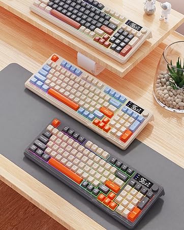 FREEWOLF K8 Wireless Hot Swap Mechanical Gaming Keyboard, Wired RGB Rainbow Backlit Keyboard 100 ...