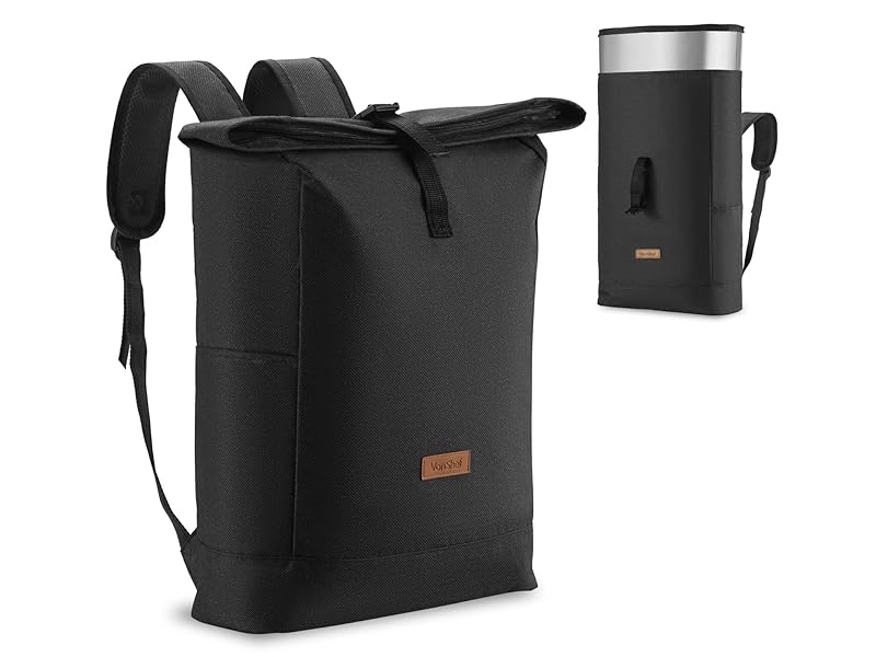 Backpack on white background with saem backpack behind with cooler insert half way out