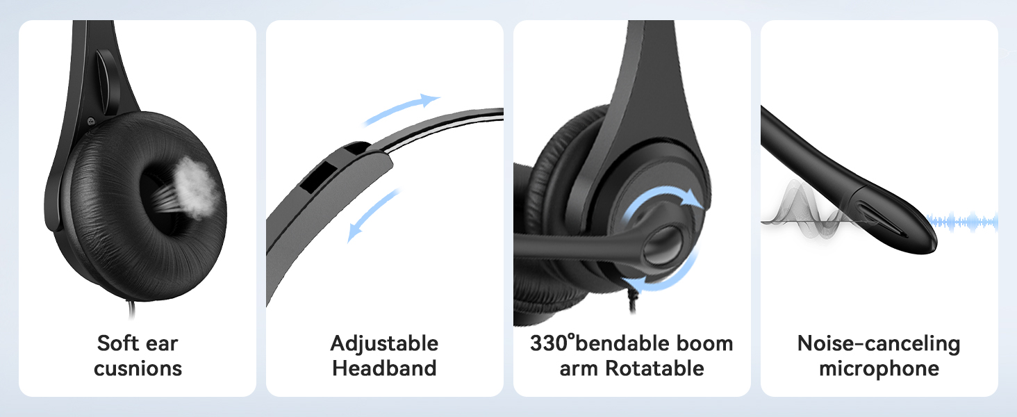 Voistek USB Headset with Microphone for PC Laptop Wired Computer Headset