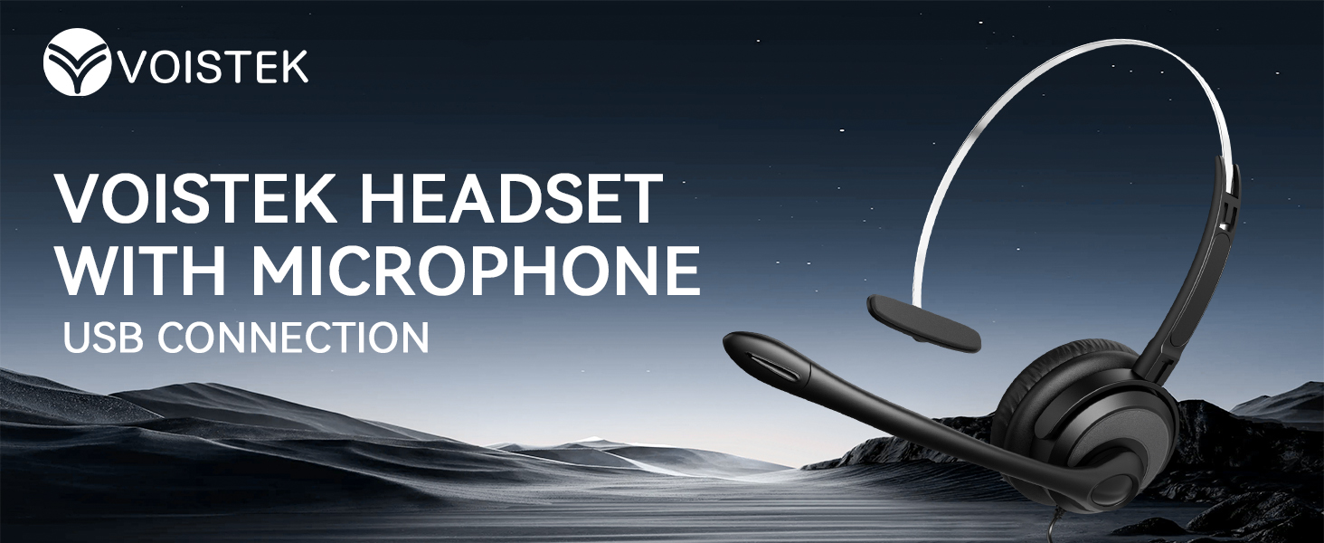 Voistek USB Headset with Microphone for PC Laptop Wired Computer Headset