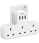 Tower Extension Lead with 3 USB Slots, TESSAN 8 Way Multi Plug Extension Tower, Surge Protection ...