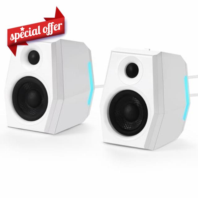 Sanyun SW209 3" 36W Computer Gaming PC Speakers – Built-in 24bit DAC Dynamic 3D Surround Sound – Bluetooth USB 3.5mm Aux Inputs - Three EQ Sound Mode - 2.0 RGB Lights Multimedia Speakers (Pair