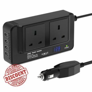 200W Power Inverter Car Charger Car Inverter DC 12v to AC 240v UK with 3 Pin Plug Dual USB Invert to Charge Laptop